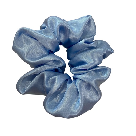 Source Unknown Accessories - Poly Satin Hair Scrunchie. Blue. Small. Cottagecore. Resortwear. Easter. Spring.